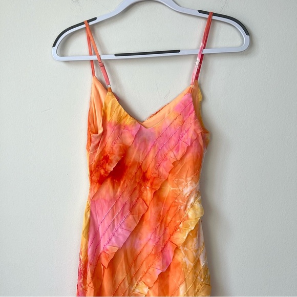 Princess Polly Lars Maxi Dress Ruffle Sunset Orange Multi Watercolor - Picture 10 of 10